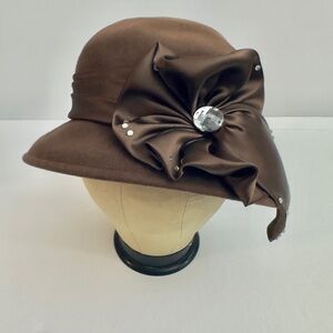 Giovanni Of NY Women's Fancy Brown Shimmer Shantung Flower Petals Hat 100% wool
